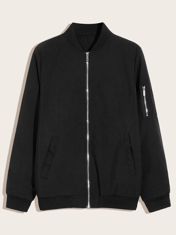 

Men Zip Up Solid Bomber Jacket, Black
