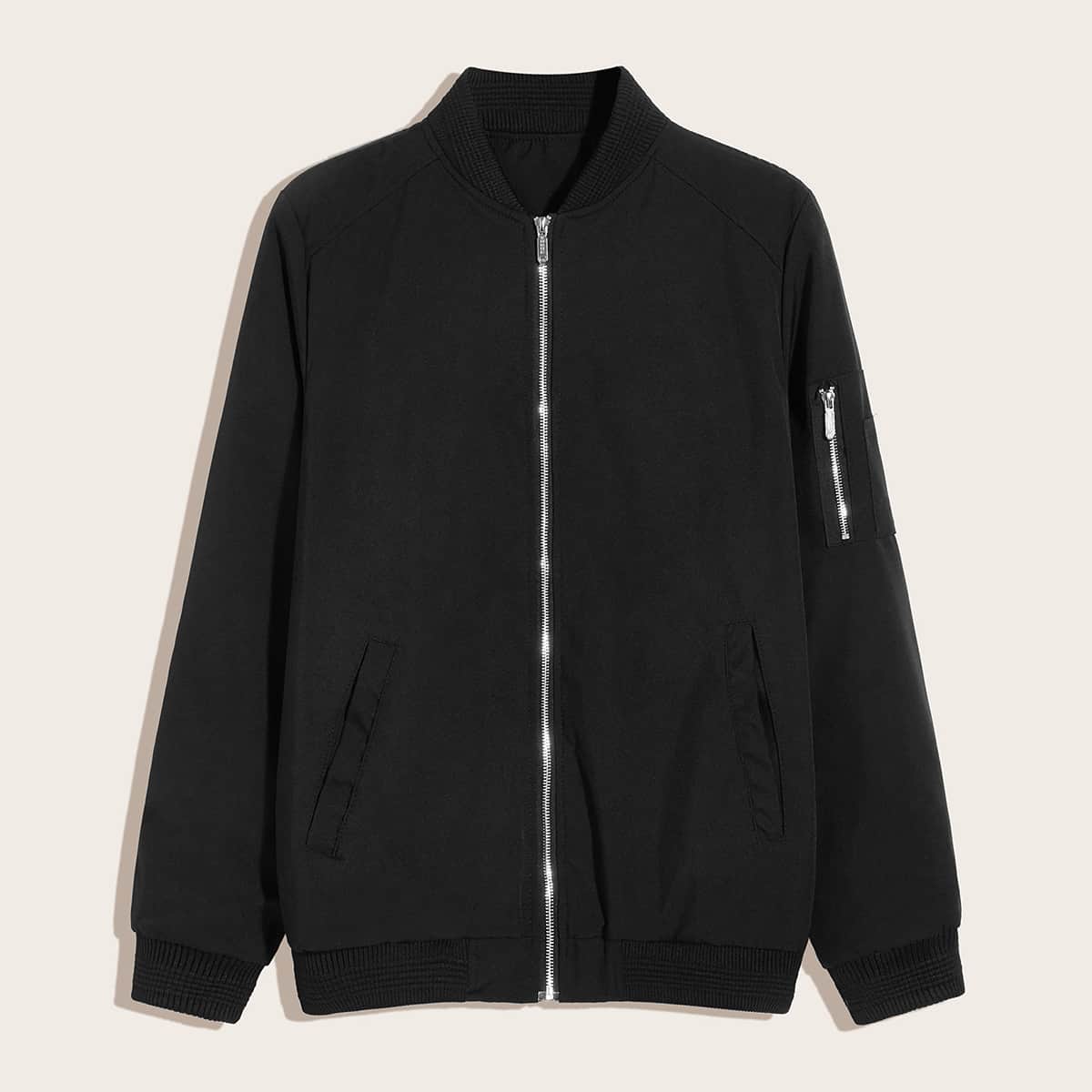 

Guys Zip Up Solid Bomber Jacket, Black