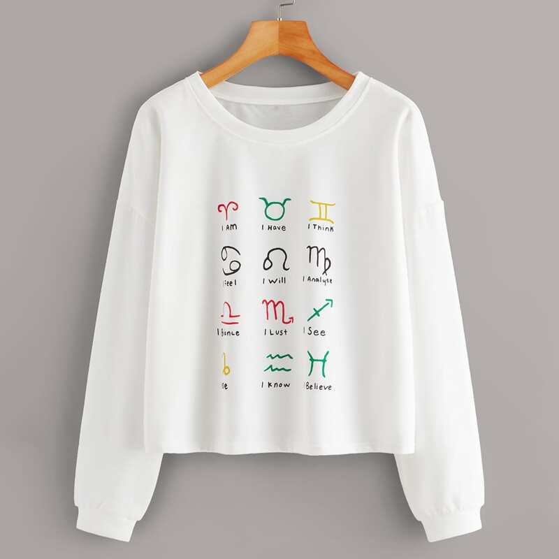 

Letter & Graphic Print Long Sleeve Tee, White