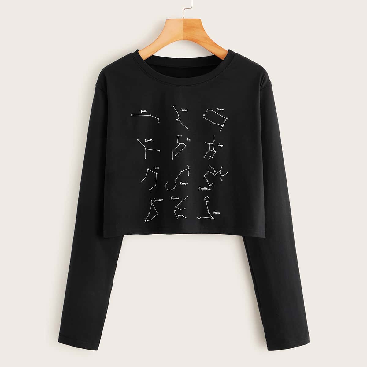 

Constellation & Letter Graphic Crop Tee, Black
