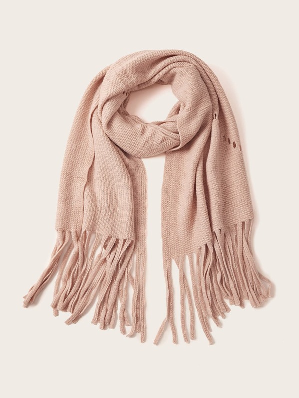 

Cut Out Decor Fringe Hem Scarf, Pink