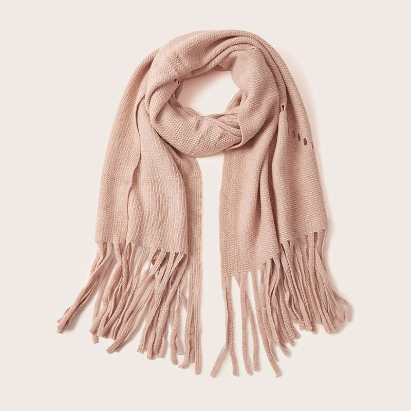 

Cut Out Decor Fringe Hem Scarf, Pink