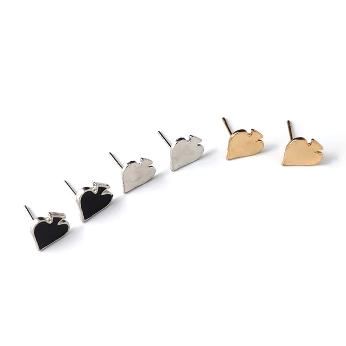 

3pairs Spades Stud Earrings, Multicolor
