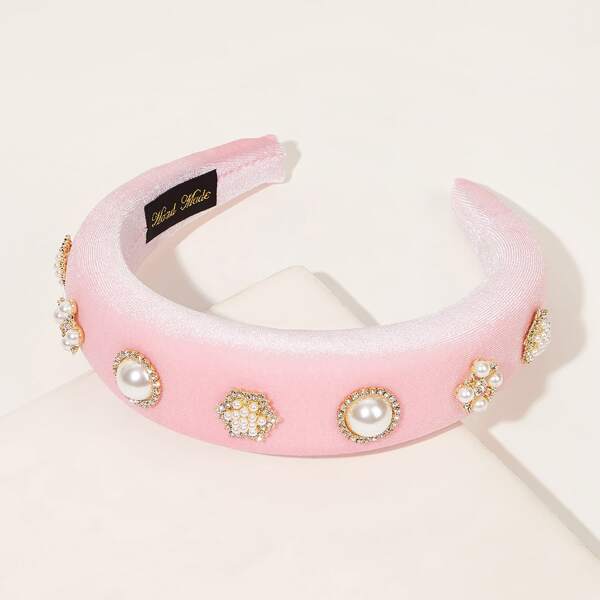 

Faux Pearl Decor Padded Headband, Pink