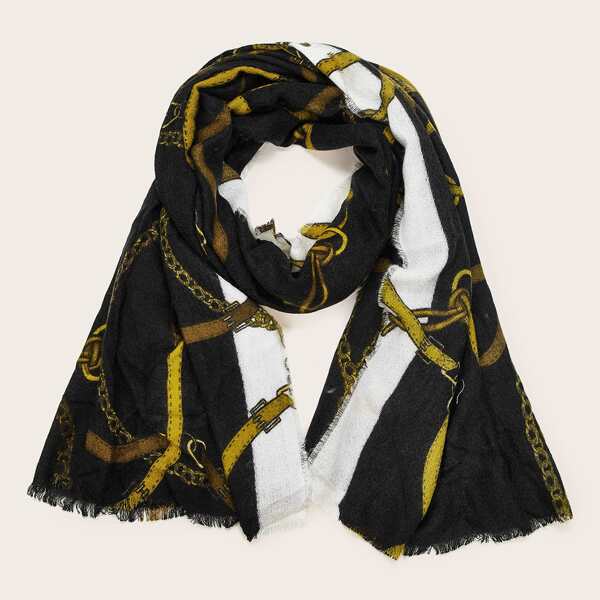 

Chain Raw Hem Scarf, Multicolor