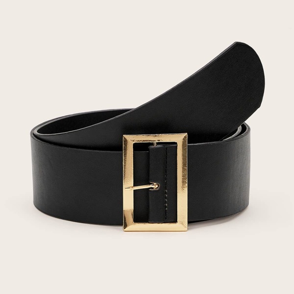 

Eyelet Decor Rectangle Buckle Belt, Black