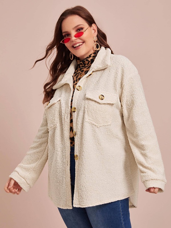 

Plus Button Through Teddy Coat, Beige, Ella