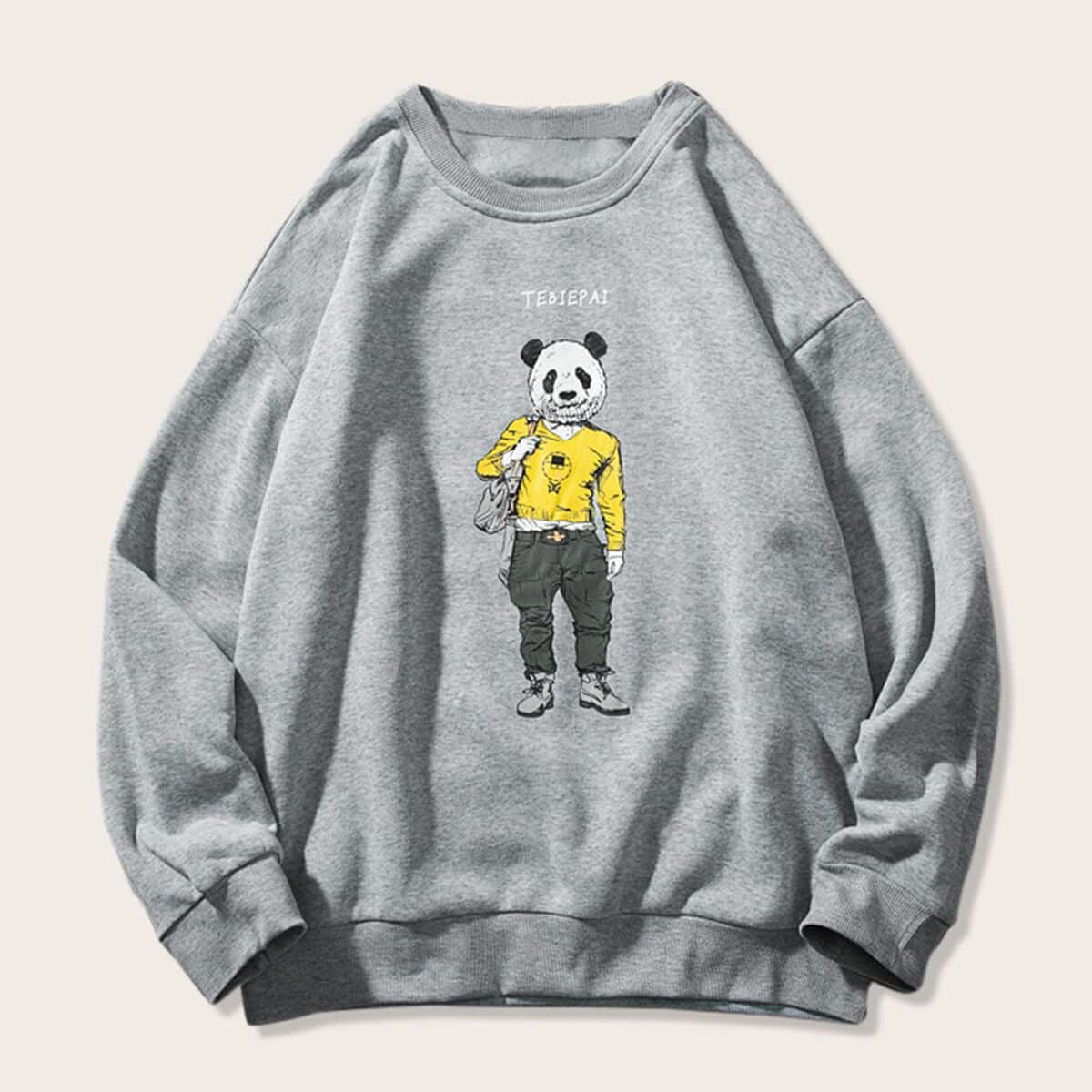 

Guys Cartoon Graphic Drop Shoulder Sweatshirt, Grey