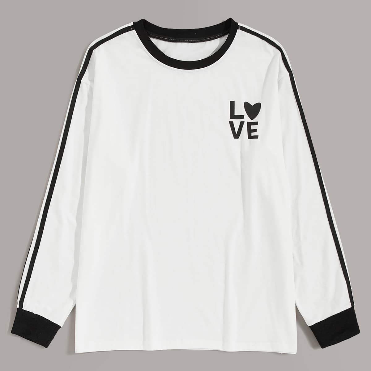 

Guys Letter Graphic Contrast Binding Sweatshirt, White