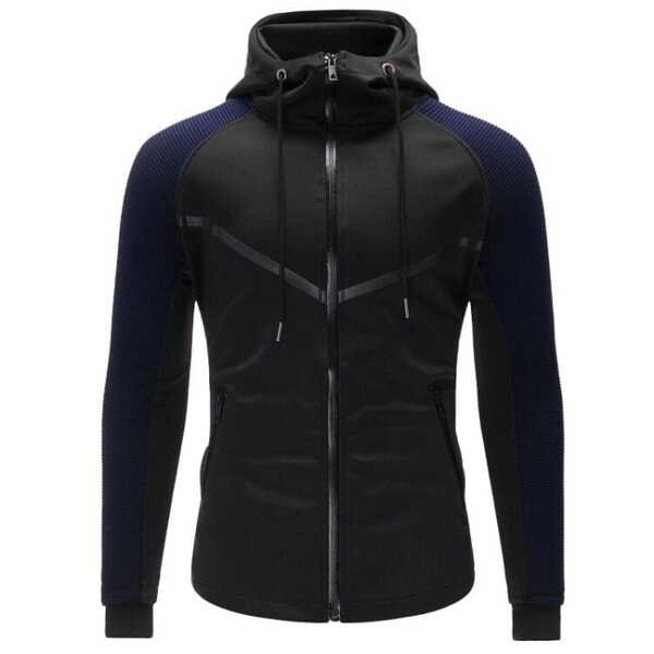 

Men Raglan Sleeve Drawstring Hooded Jacket, Black