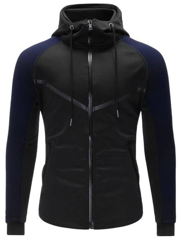 

Men Raglan Sleeve Drawstring Hooded Jacket, Black