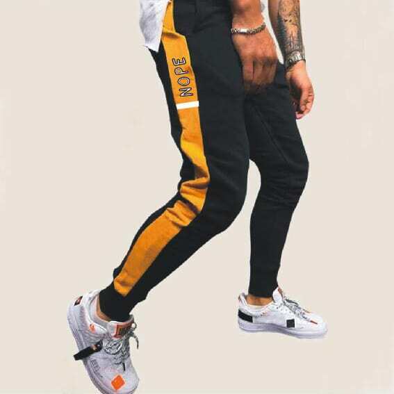 

Guys Letter Graphic Contrast Panel Sweatpants, Black