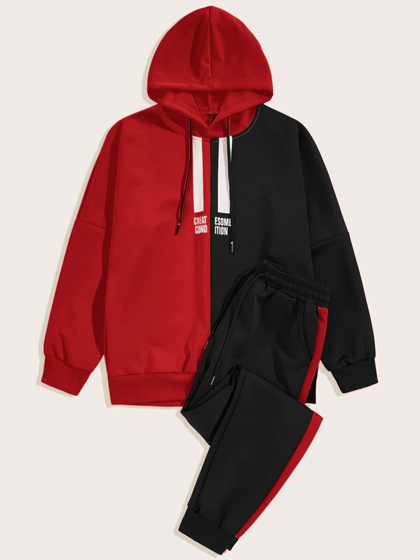 

Men Two Tone Drawstring Hoodie & Sweatpants, Multicolor
