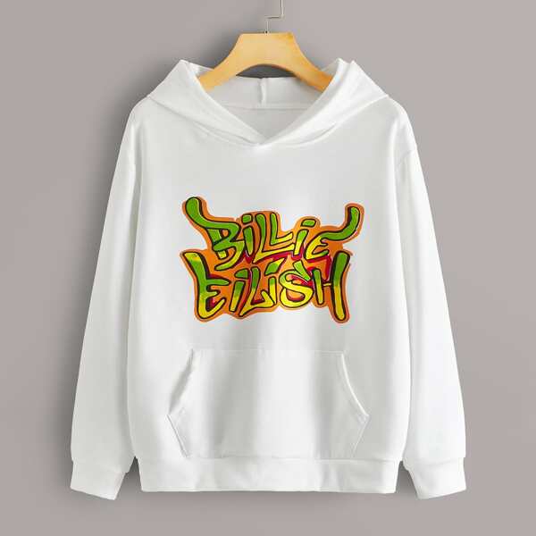 

Letter Graphic Pocket Front Hoodie, White