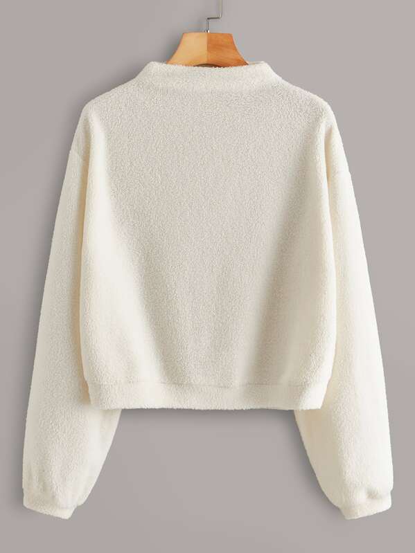 

Mock Neck Drop Shoulder Teddy Sweatshirt, Beige