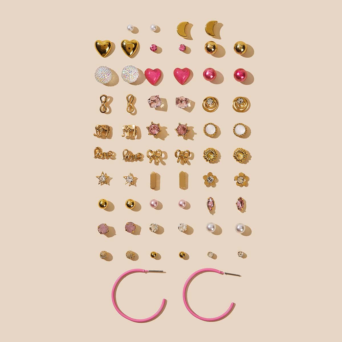 

30pairs Heart & Rhinestone Earrings, Multicolor