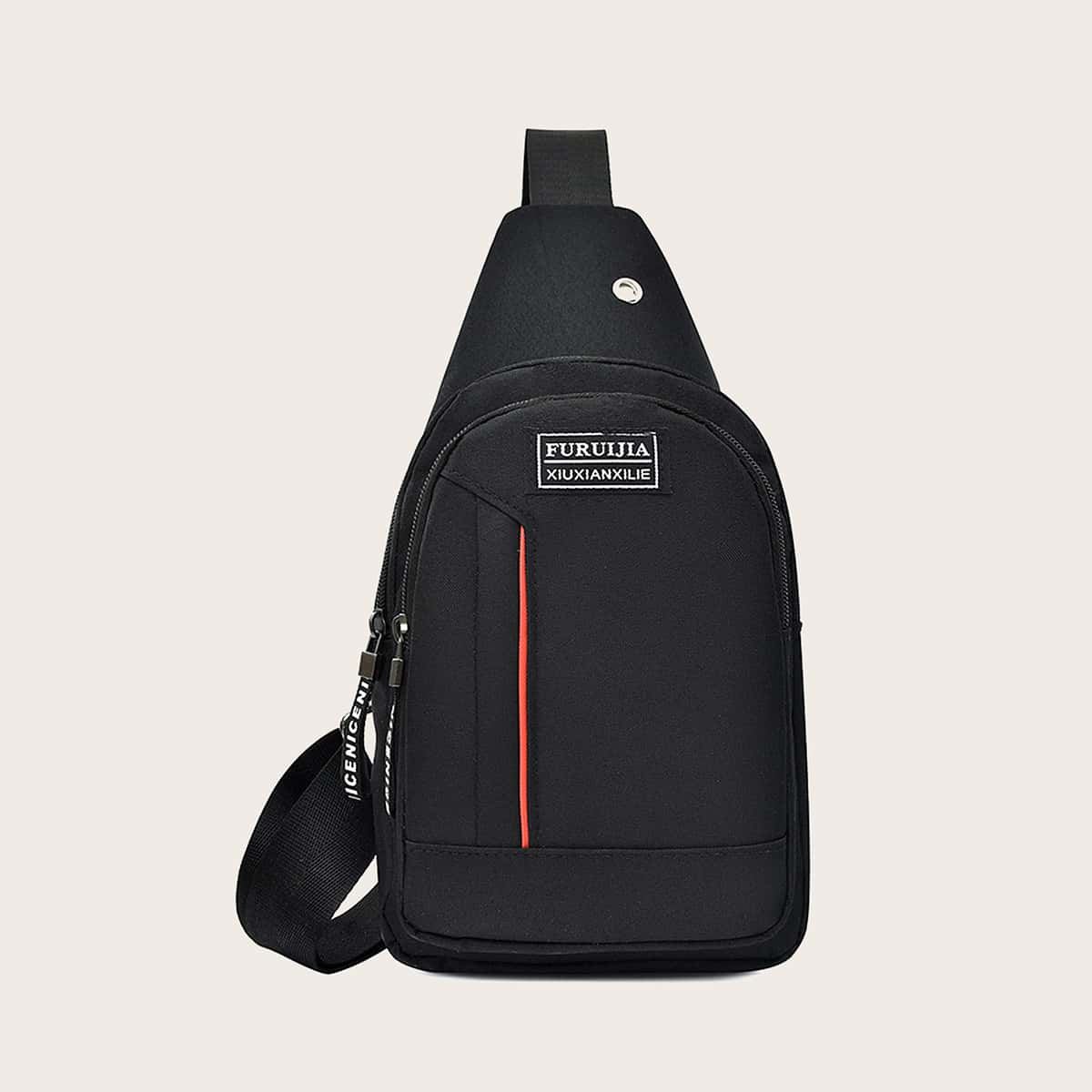 

Guys Letter Patch Decor Sling Bag, Black