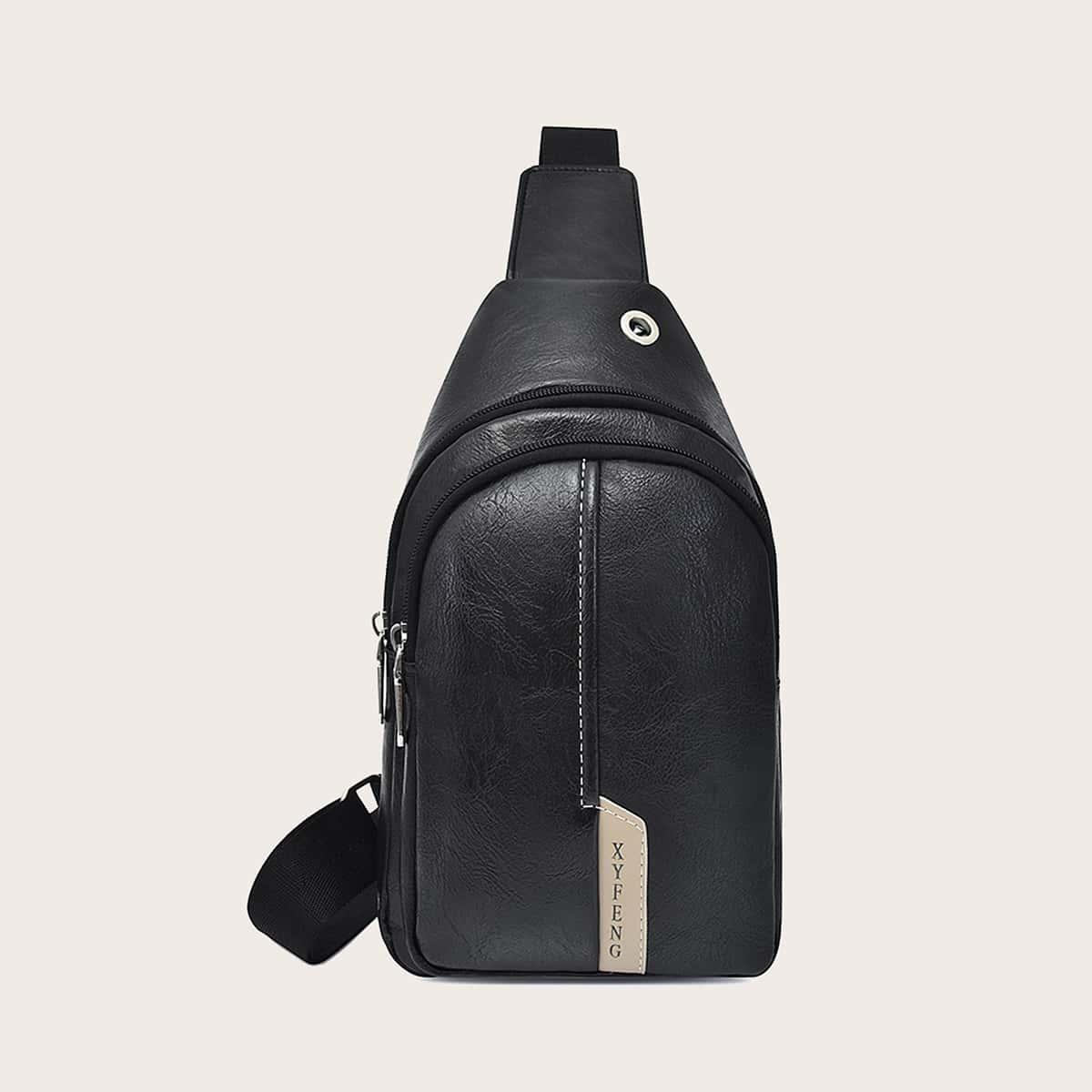 

Guys Letter Detail Sling Bag, Black