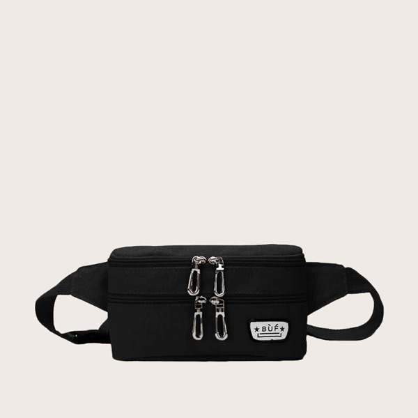 

Girls Double Zip Letter Patch Fanny Pack, Black
