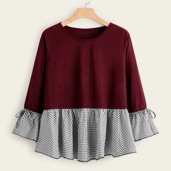 

Plus Two Tone Gingham Blouse, Multicolor