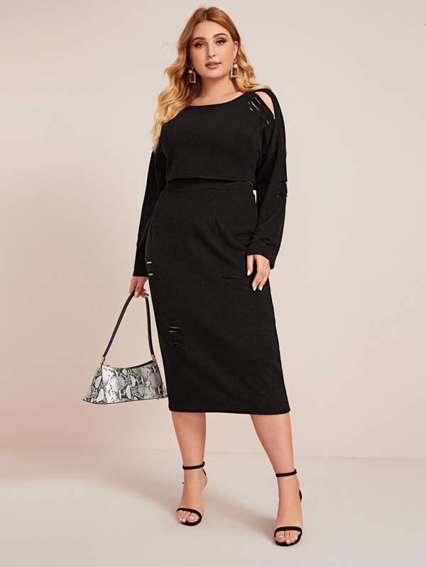 plus size ripped sweater dress