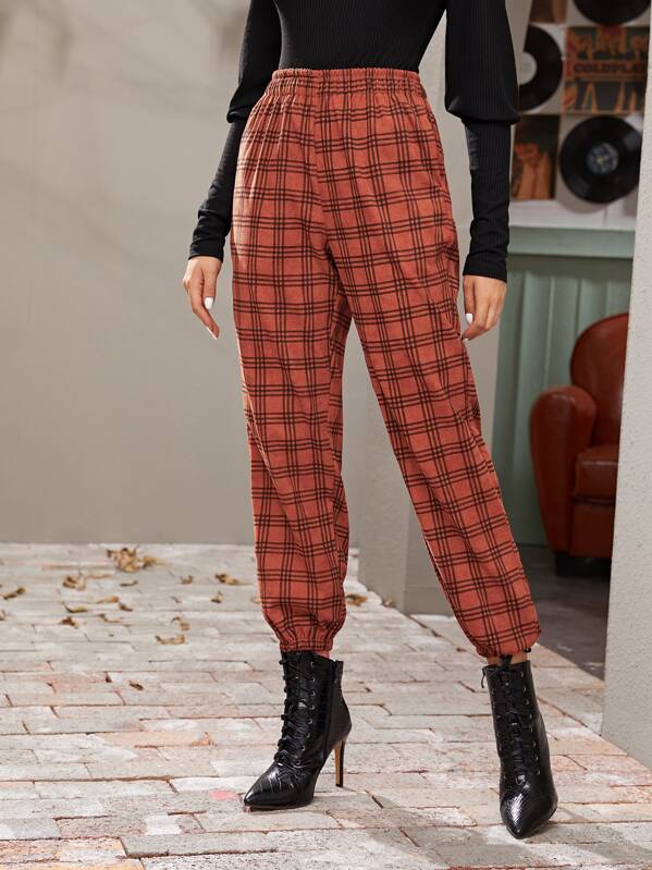 

Elastic Waist Plaid Corduroy Pants, Orange, Nathane
