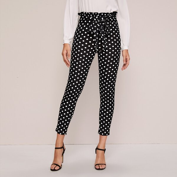 

Paperbag Waist Polka Dot Pants, Black and white