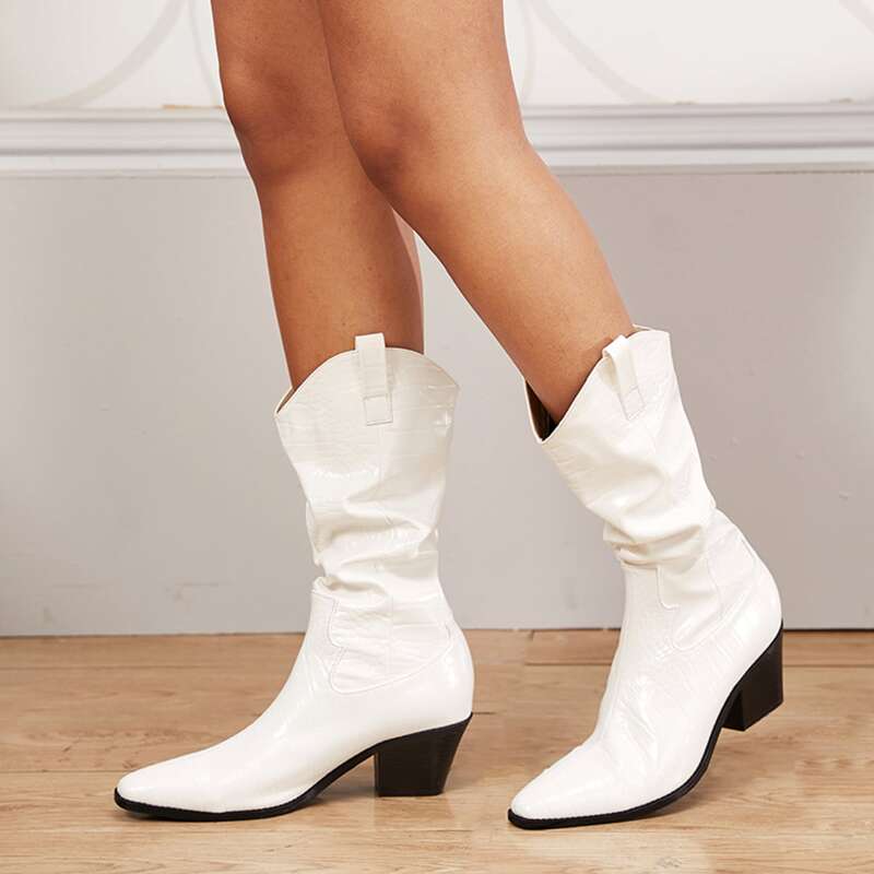 

Point Toe Croc Embossed Western Boots, White