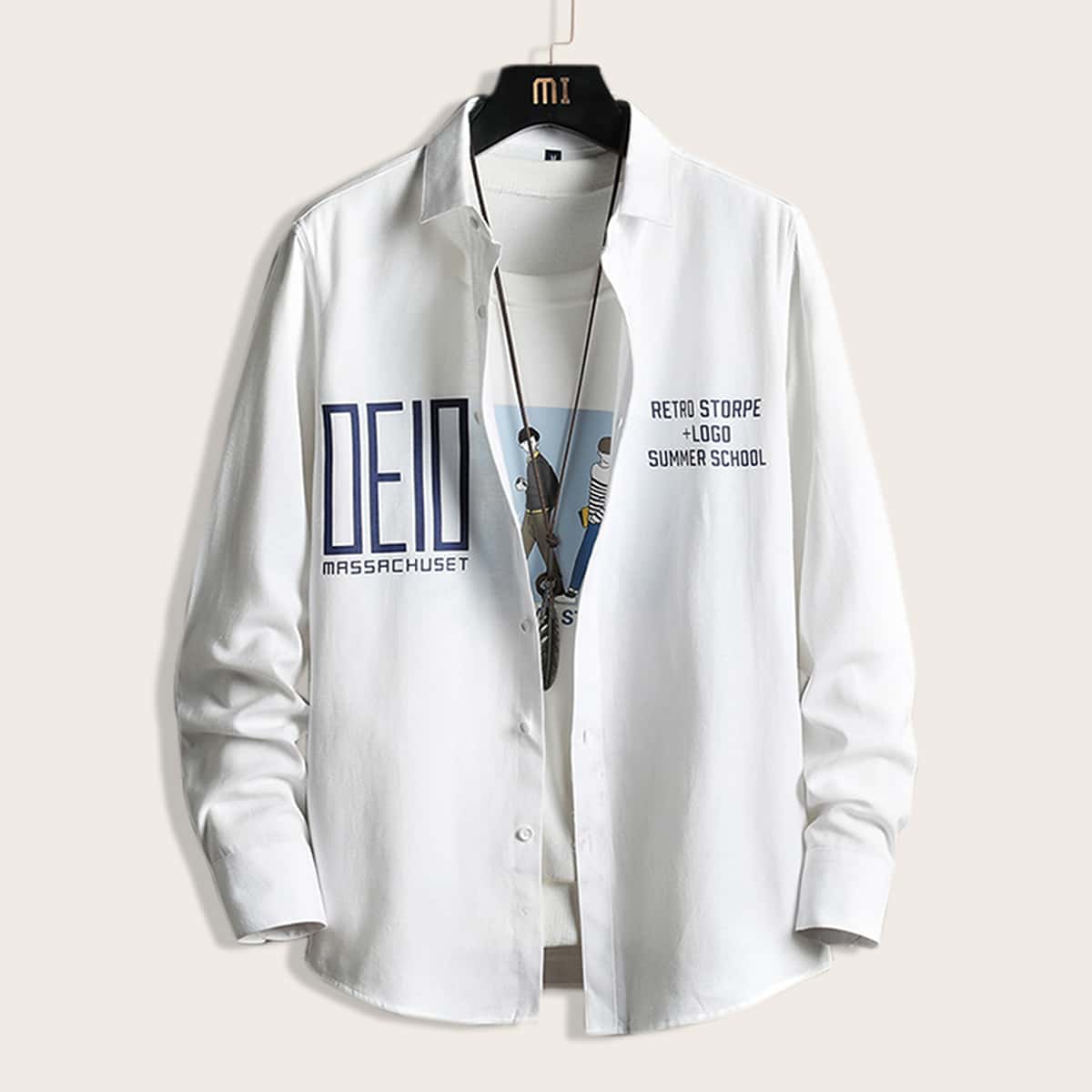 

Guys Letter Graphic Button Up Shirt, White