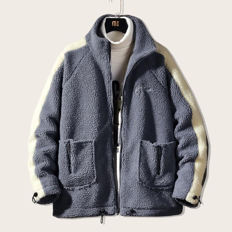 

Guys Color-block Dual Pocket Teddy Jacket, Grey