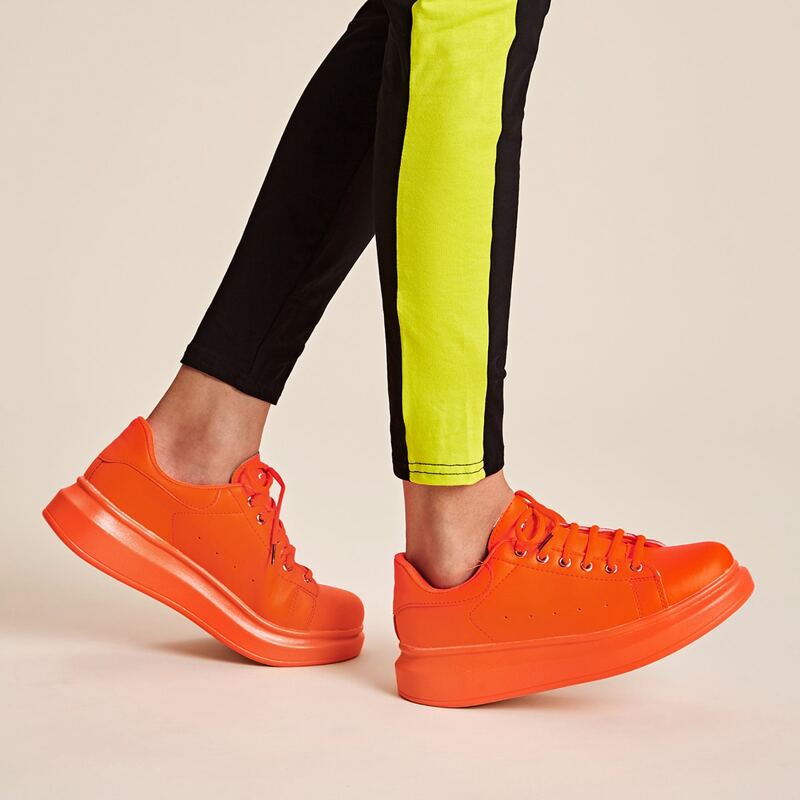 

Lace-up Front Chunky Sneakers, Orange neon