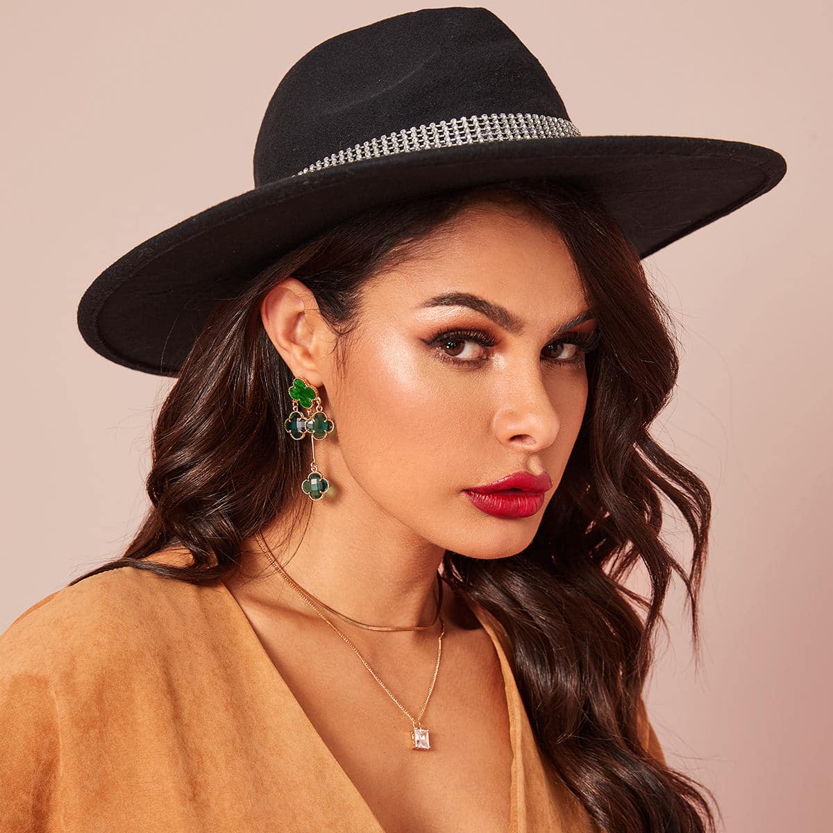 

Rhinestone Engraved Belt Decor Floppy Hat, Black