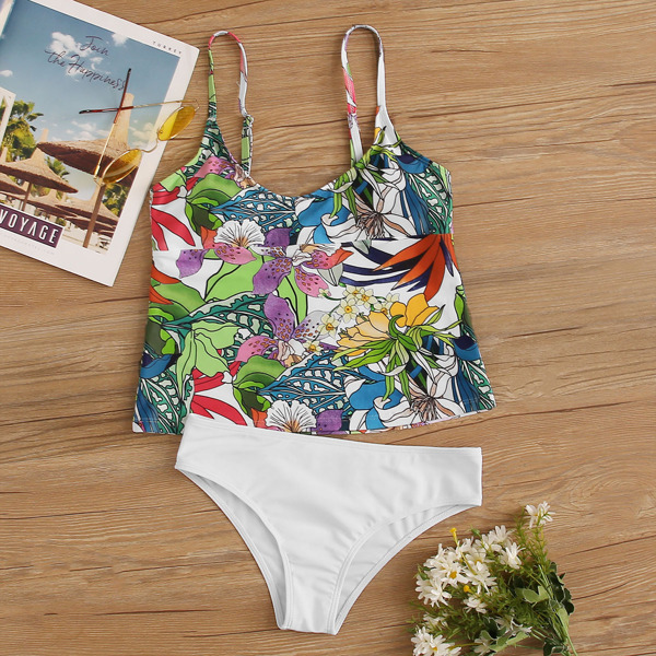 

Floral Random Print Tankini Set, Multicolor