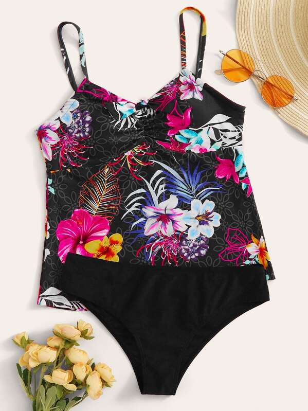 

Floral Random Print Tankini Set, Multicolor