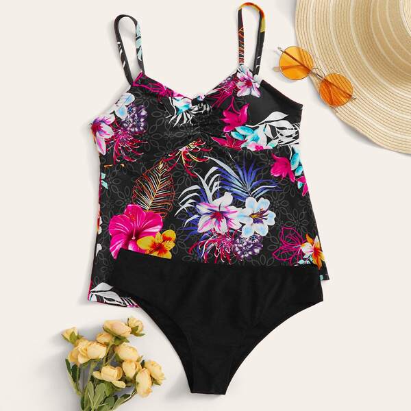 

Floral Random Print Tankini Set, Multicolor