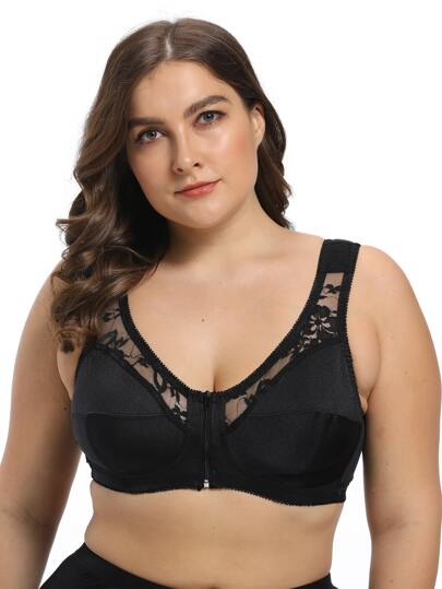 Plus Contrast Mesh Zipper Front Bra pictures