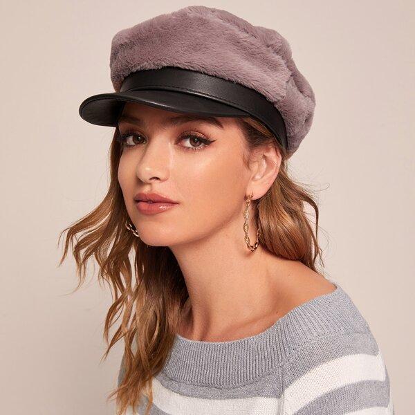 

Faux Fur Baker Boy Hat, Pink