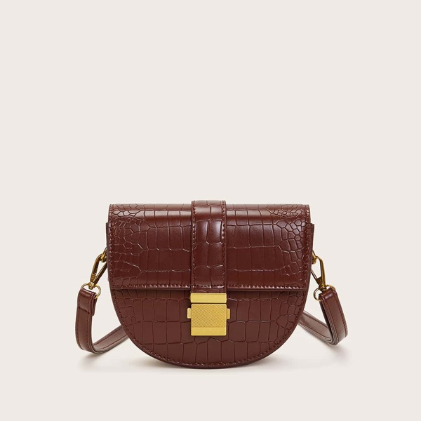 

Croc Embossed Saddle Bag, Burgundy