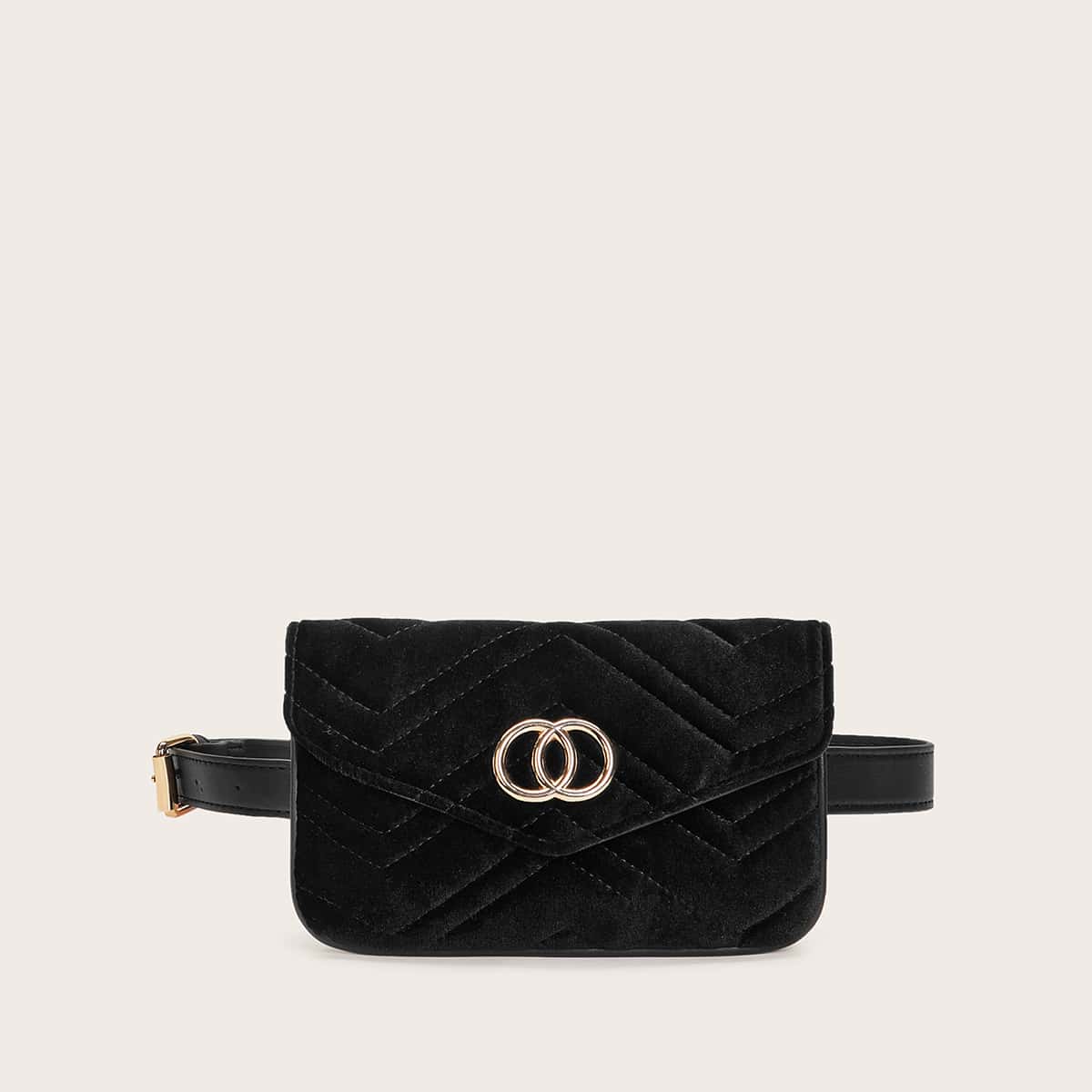 

Metal Ring Decor Chevron Fanny Pack, Black