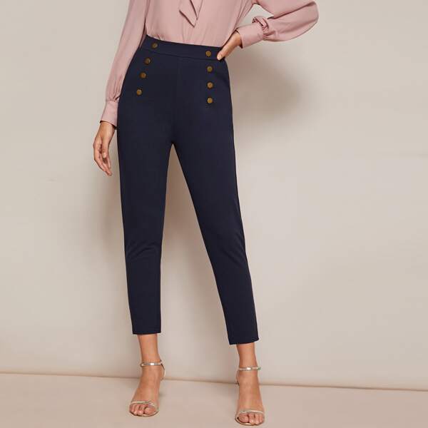 

Slant Pocket Button Front Pants, Navy