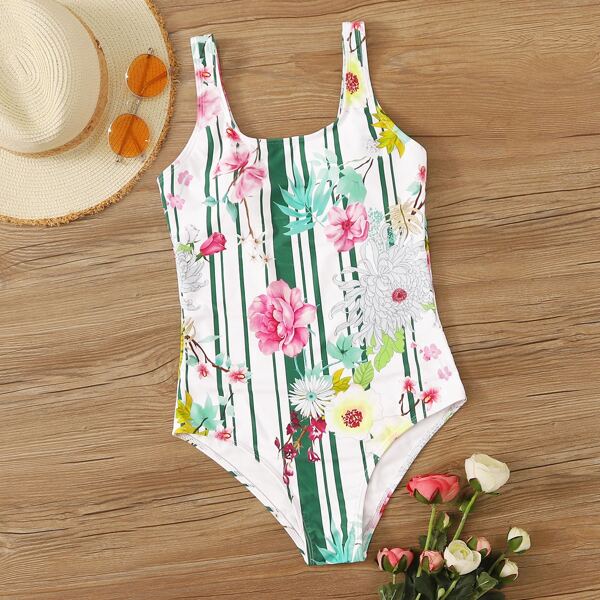 

Floral Random Print One Piece Swimwear, Multicolor