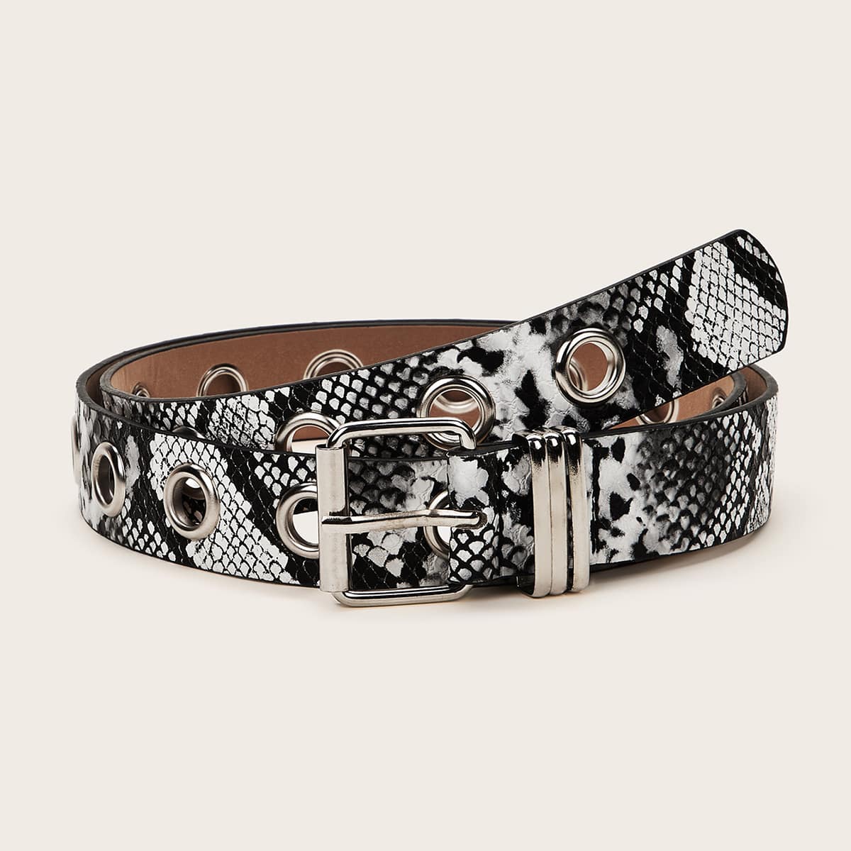 

Snakeskin Pattern Eyelet Belt, Multicolor