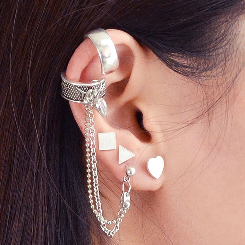 

Ethnic Multi-Element Earrings Set Bohemian, Silver