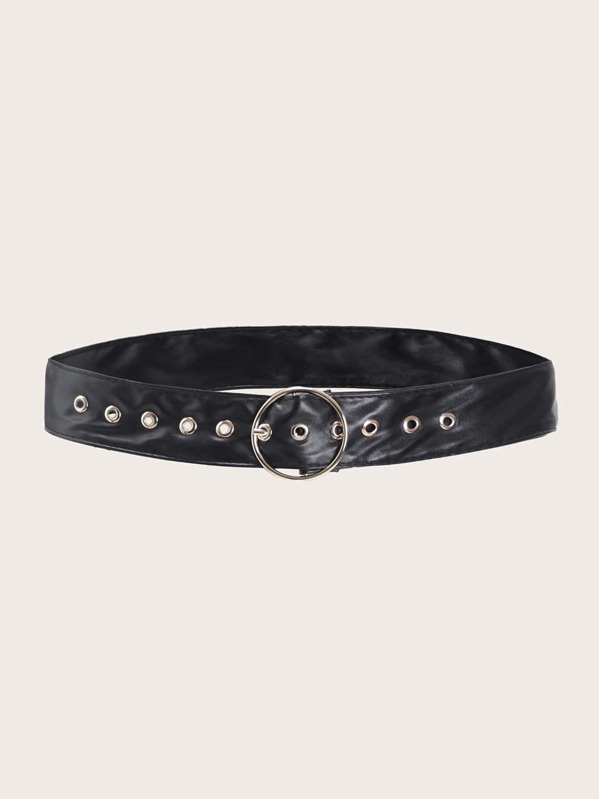 

Eyelet Decor O-ring Buckle Belt, Black