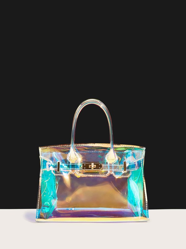 

Holographic Twist Lock Satchel Bag, Multicolor