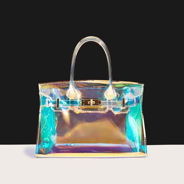 

Holographic Twist Lock Satchel Bag, Multicolor