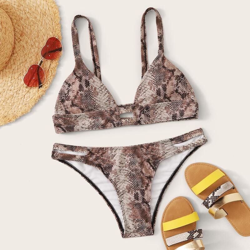 

Snakeskin Print Cutout Bikini Set, Multicolor
