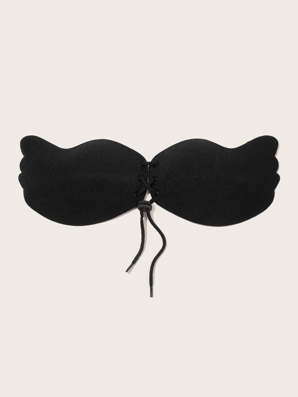 

Lace Up Solid Self Adhesive Bra, Black