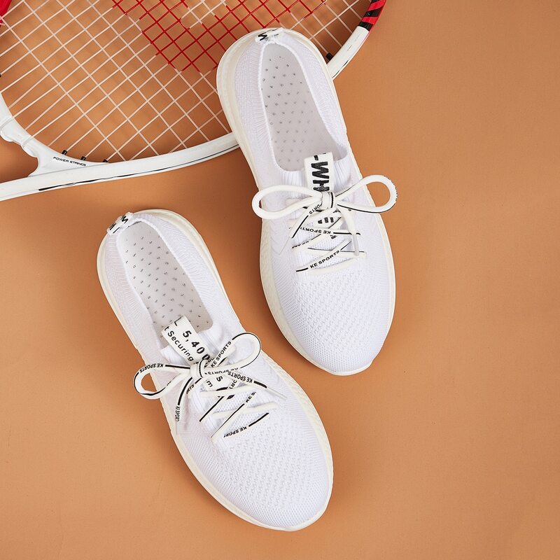 

Letter Graphic Lace-up Front Knit Sneakers, White