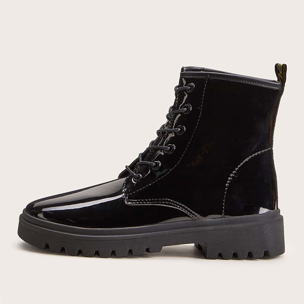 

Patent Lace-up Front Combat Boots, Black